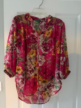 Bright Pink Floral Button-Front Blouse